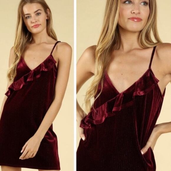 Red Velvet Ruffle Mini Dress - Picture 3 of 3